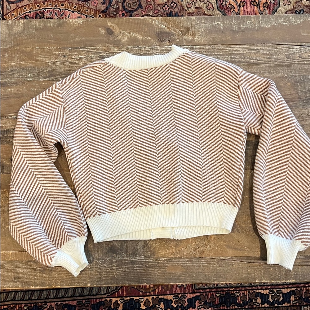 Lulus Brown & White Striped Button-Up Cardigan - Picture 7 of 8